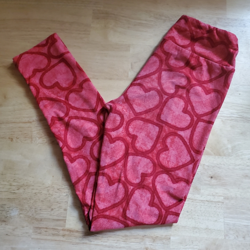 LuLaRoe Red Heart Leggings Sz Tween